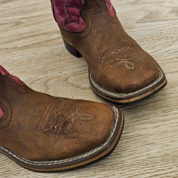 Shyanne Western Cowboy Boots Youth Size 12D Pink/Tan Square Toe Little Girls - Picture 8 of 10